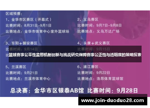 篮球赛事公平性监督机制创新与挑战研究保障赛事公正性与透明度的策略探索