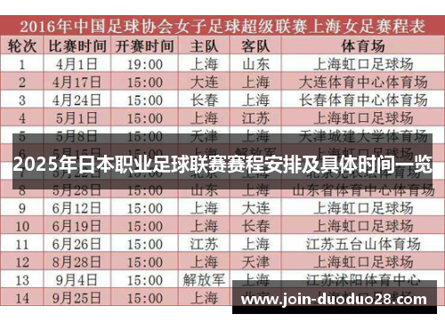 2025年日本职业足球联赛赛程安排及具体时间一览